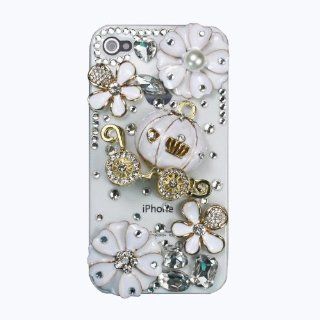 niceeshop(TM) 3D Bling Crystal Cinderella's Pumpkin Cart and Flower Stone Case Cover for iPhone 4 4S +Screen Protector Cell Phones & Accessories