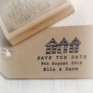 beach huts save the date rubber stamp by beautiful day