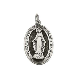 .925 Sterling Silver Antiqued Religious Oval 20mm(H) x 13mm(W) Our Lady of Guadalupe Miraculous Mary Medal Charm Pendant The World Jewelry Center Jewelry