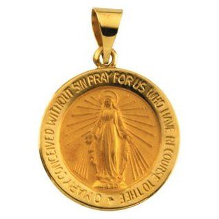 14K Yellow Gold Hollow Rd Miraculous Medal Charm Pendant GoldenMine Jewelry