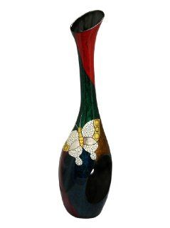 Abstract metalic butterflies lacquer decorative hole vase 17.5"  