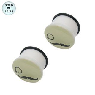 12mm Mustache and Monocle Glow in the Dark Ear Plug Ear Gauges Ear Stretcher Ear Jewelry Sold in Pairs Body Piercing Plugs Jewelry