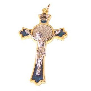 St. Benedict Rosary crucifix with Turquiose enamel   Extra Large   Gold plated grade A Pendant (8cm 3.3") Charms Jewelry