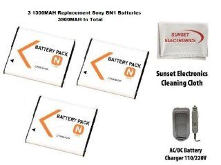 3 Pack Extended Life Replacement Battery Pack For The Sony NP BN1 1300MAH Plus BC CSN BCCSN Rapid 110/220V 1 Hour Home & Car Charger For The Sony Cyber Shot DSC TX5, DSC TX7, DSC TX9, DSC T99, DSC W330, DSC WX5, DSC W310, DSC W350, DSC W330 + SSE Clea