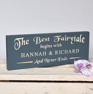 engraved fairytale wedding sign by winning works