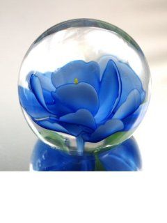Murano Design Glass Art Blue Flower Ball Paperweight PW 331 Kitchen & Dining
