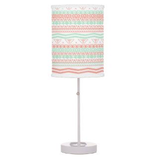 Turquoise Coral Triangles Geometric Aztec Pattern Table Lamps