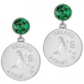 Game Time MLB Team Logo Round Stone Disc Drop Earrings   Oakland Athletics