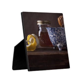 Tea with lemon and honey plaque