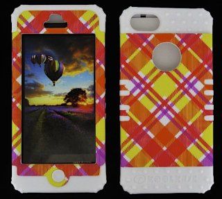 3 IN 1 HYBRID SILICONE COVER FOR APPLE IPHONE 5 HARD CASE SOFT WHITE RUBBER SKIN PLAID WH TE337 KOOL KASE ROCKER CELL PHONE ACCESSORY EXCLUSIVE BY MANDMWIRELESS Cell Phones & Accessories