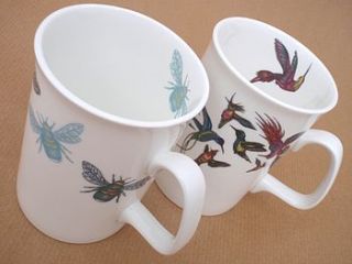 pair of bone china bird and bee mugs by jessica irena smith glass