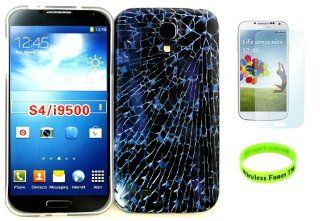 Samsung Galaxy S4 I337/L720/M919/I545/R970/I9505/I9500 Shattered Glass Design TPU IMD Hard Case Snap On Protector Cover + Screen protector + Wireless Fones' Wristband Cell Phones & Accessories
