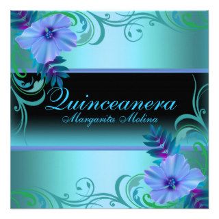 Blue & Purple Vibrant Flower Quinceanera Invite