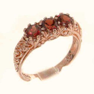 Solid 9K Rose Gold Genuine Natural Garnet Womens Trilogy Band Ring   Finger Sizes 4 to 12 Available Jewelry