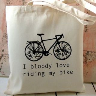 'bike love' natural tote bag by kelly connor designs knitting bags and gifts