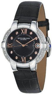 Stuhrling Original Women's 338LS.12151 Symphony Regent Countess Swiss Quartz Genuine Diamond Date Black Leather strap Watch Watches