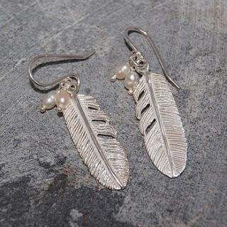 feather pearl sterling silver earrings by otis jaxon silver and gold jewellery