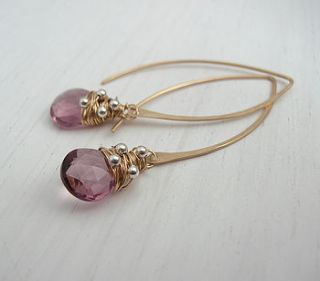 pink quartz long hoops by sarah hickey