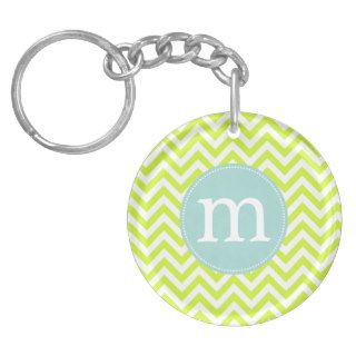 Modern Lime Green Chevron Personalized Keychains