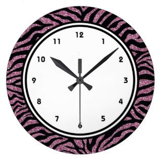 Black and Pink Faux Glitter Zebra Pattern Wallclocks
