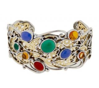 Carolyn Pollack Multi Gemstone Sterling/Brass Bird Design Cuff —