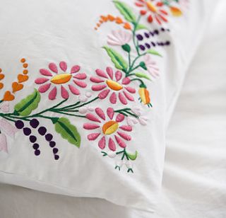 set of two floral embroidered pillowcases by lulu and nat