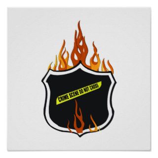 Flaming Tattoo Police Badge Posters