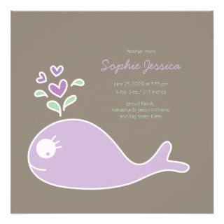 Purple Whale Baby Girl Photo Birth Announcement Announcements