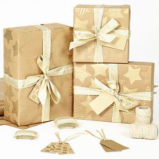 gold stars brown wrapping paper by sophia victoria joy