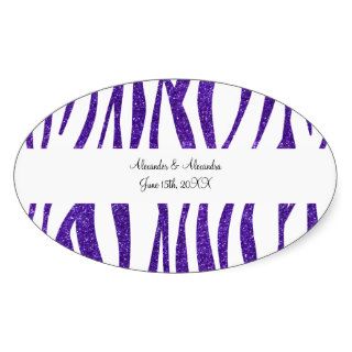 Purple glitter zebra stripes wedding favors stickers
