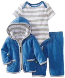 Offspring  Baby Boys Newborn 3 Piece Velour Jacket and Pant Set, Light Blue, 9 Months Clothing