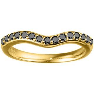 14k Yellow Gold Delicate Curved Wedding Ring set with Black Diamonds (0.24 carat twt. ) Jewelry