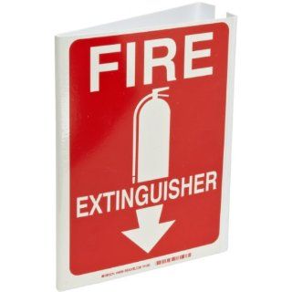 Brady 94008 BradyGlo 12" Height, 9" Width, B 347 Glow In The Dark Plastic White On Red Color High Visibility "V" Style Sign, Legend "Fire Extinguisher" Industrial Warning Signs