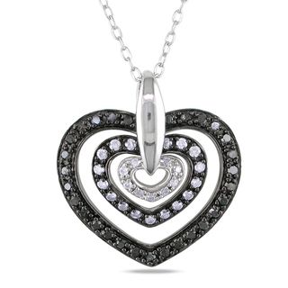 Miadora Sterling Silver 1/2ct TDW Black and White Diamond Heart Pendant (H I,I3) Miadora Diamond Necklaces