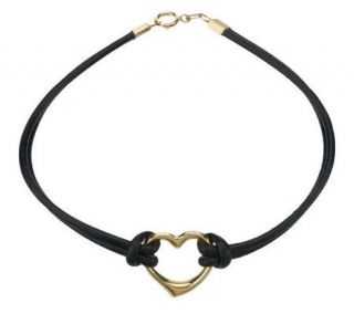 Heart Charm Leather Bracelet 14K Gold —