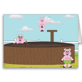 Pigs In Mud Tub   Blank Greeting Card