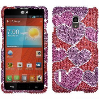 Pink Purple Hearts Bling Rhinestone Crystal Case Cover Diamond Skin For LG LTE US780 Optimus F7 with Free Pouch Cell Phones & Accessories