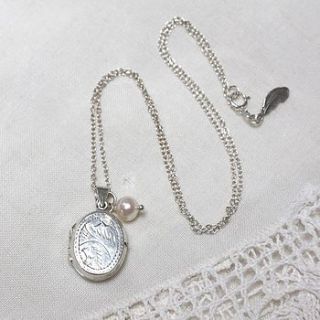 vintage locket necklace on chain with pearl by harry rocks