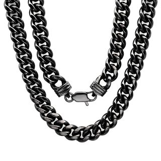 Sterling Essentials Black Rhodium plated 7.5mm Classic Cuban Link Chain Sterling Essentials Men's Necklaces