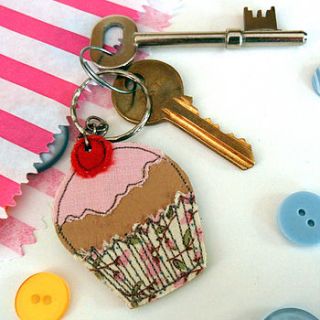 embroidered leather cupcake keyring by tugba kop illustration