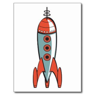 retro space rocket post card