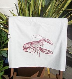 ' red lobster ' irish linen tea towel by rustic country crafts