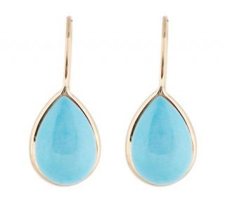 Pear Shaped Turquoise Drop Earrings, 14K Gold —
