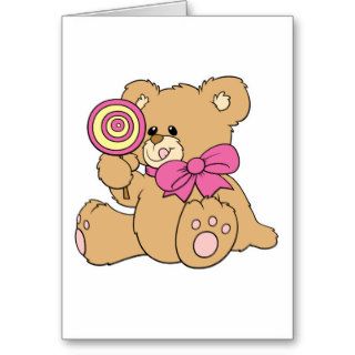 Cute Baby Teddy Bear with Lollipop Greeting Cards