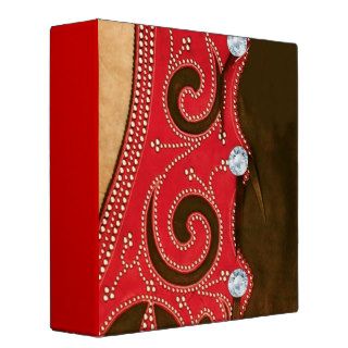Western Chap, Yoke and Leather Design Red Vinyl Binders