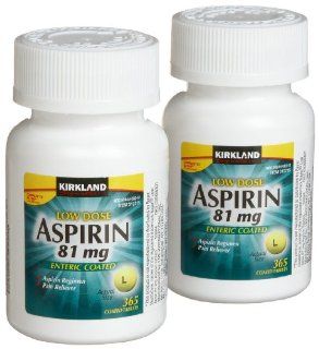 Kirkland Signature Low Dose Aspirin, 2 bottles   365 Count Enteric Coated Tablets each Health & Personal Care