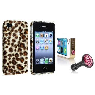 eForCity Pink Diamond Dust Cap+FUR LEOPARD ANIMAL PRINT Hard Case Skin Compatible with iphone 4S 4 Cell Phones & Accessories
