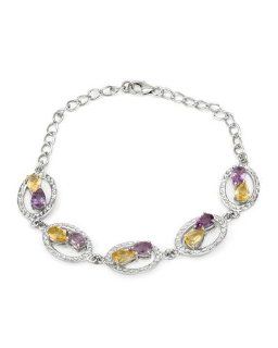 Sterling Silver 1.9 CTW Amethyst and 1.9 CTW Citrine Women Bracelet. Length 7.25 in. Total Item weight 6.2 g. Link Bracelets Jewelry
