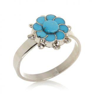 Chaco Canyon Southwest Sleeping Beauty Turquoise Sterling Silver Flower Ring