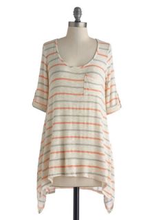 Breezy to Come By Top in Coral and Grey  Mod Retro Vintage Short Sleeve Shirts